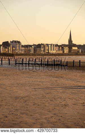 The Evening Light On Beach And Olt Town Of Saint Malo , France, Ille Et Vilaine, Brittany, France,
