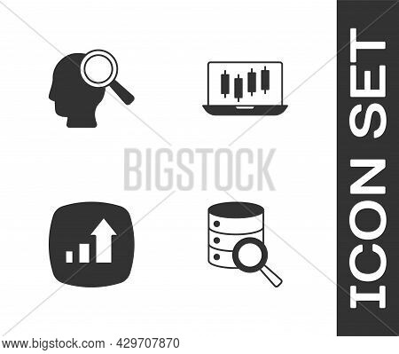 Set Server, Search People, Financial Growth And Stocks Market Graphs Icon. Vector
