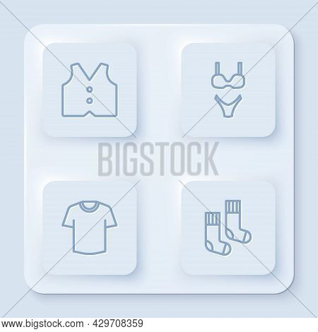 Set Line Waistcoat, Swimsuit, T-shirt And Socks. White Square Button. Vector
