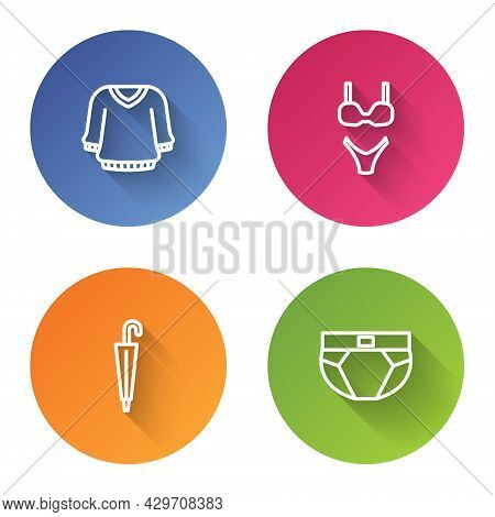 Set Line Sweater, Swimsuit, Umbrella And Men Underpants. Color Circle Button. Vector