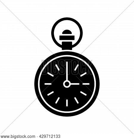 Antique Pocket Watch Black Glyph Icon. Vintage Accessory. Male Fashion. Collectible Mechanical Pocke