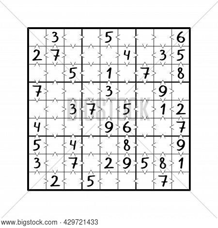 Greater Than Sudoku Black And White Number Game Vector Illustration. Funny Number Game For Beginners