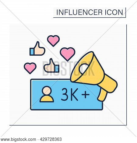 Influencer Color Icon. Micro Influencer. Blogger With Three Thousand Plus Subscribers. Low Influence