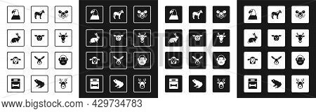 Set Rat Head, Pig, Rabbit, Eagle, Cow, Horse, Monkey And Sheep Icon. Vector