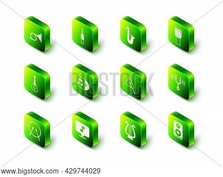 Set Audio Jack, Musical Instrument Saxophone, Drum, Tuning Fork, Stereo Speaker, Triangle, Ancient L