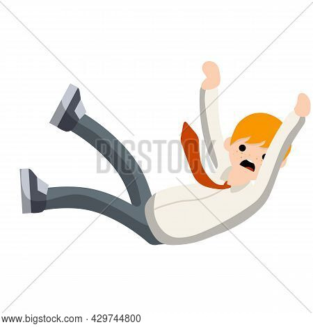 Falling Down Man In Shirt And Tie. Office Problem. Employee Dismissal. Scared Guy. Cartoon Flat Illu