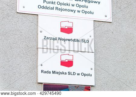 Opole, Poland - June 4, 2021: Emblem Of Democratic Left Alliance (polish: Sojusz Lewicy Demokratyczn