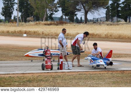 Apulia, Italy - June 3, 2017: Enthusiasts Of Alipuglia Rc Aircraft Club Take Part In A Local Radio C