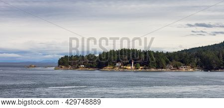Panoramic View Of Beautiful Gulf Islands During A Sunny Day. Located Near Mayne And Vancouver Island