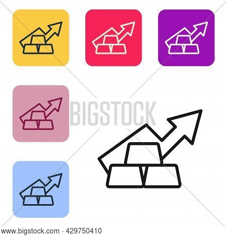 Black Line Finance Growth Chart Arrow With Gold Bars Icon Isolated On White Background. Financial Su