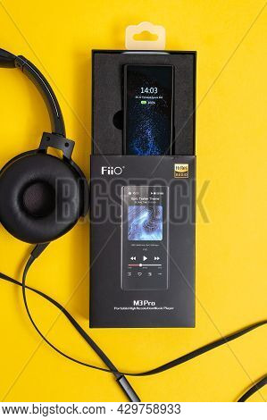 Tyumen, Russia-june 21, 2021: Chinese Company Fiio Player For Listening To Music. M3 Pro Headphones