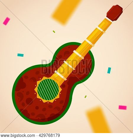 Beige Figure Borwn Guitar Cinco De Mayo Mexican National Day Illustration Vector