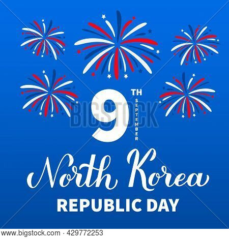 North Korea Republic Day Lettering In English And In Korean. Day Of The Foundation Of Dprk On Septem