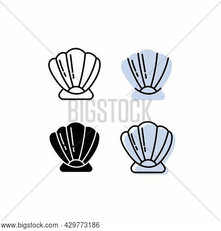 Sea Shell. Icons Set. Colorful And Black And White Concept. Pearl Extract. Korean Cosmetic Ingredien