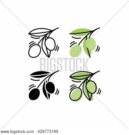 Olive Brunch. Icons Set. Colorful And Black And White Concept. Food, Korean Cosmetic Ingredient, Nat
