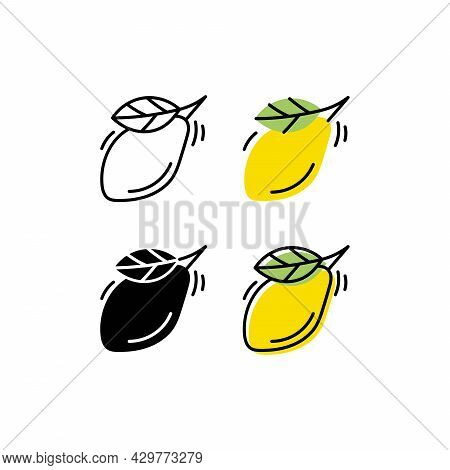 Lemon. Icons Set. Colorful And Black And White Concept. Korean Cosmetic Ingredient, Food, Vitamin C 