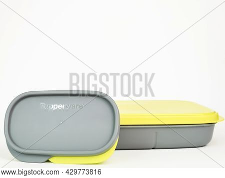 Sabah,malaysia,june 30 2021 : Food Plastic Container By Brand Tupperware Isolated On White Backround