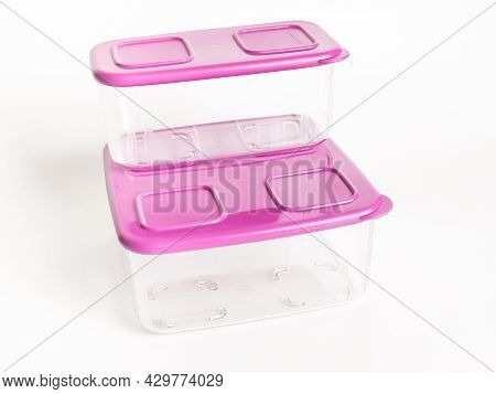 Sabah,malaysia,june 30 2021 : Set Of Three Food Plastic Container By Brand Tupperware Isolated On Wh
