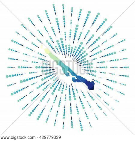 Shape Of Stocking Island, Polygonal Sunburst. Map Of The Island With Colorful Star Rays. Stocking Is