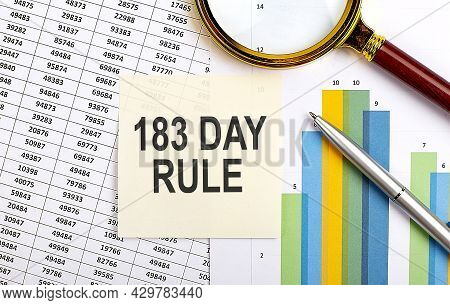 Business Concept. Top View Of Stiscker With Text 183 Day Rule On The Chart Background