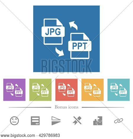 Jpg Ppt File Conversion Flat White Icons In Square Backgrounds. 6 Bonus Icons Included.