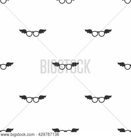 Seamless Pattern With Black Hipster Glasses With Wings. Creative Glasses Texture.