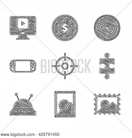 Set Target Sport, Picture Landscape, Postal Stamp, Piece Of Puzzle, Needle Bed Needles, Portable Vid