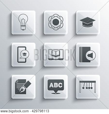 Set Alphabet, Pendulum, Audio Book, Online Class, Exam Sheet And Pencil, Graduation Cap On Mobile, L