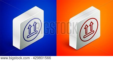 Isometric Line Washing Under 90 Degrees Celsius Icon Isolated On Blue And Orange Background. Tempera