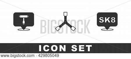 Set Skateboard T Tool, Y-tool And Icon. Vector
