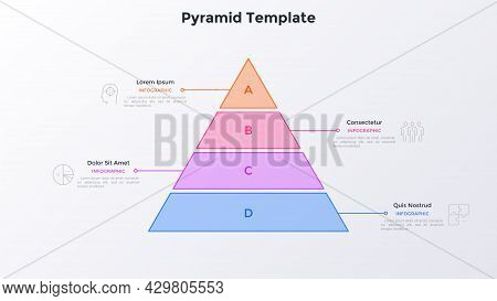 Pyramid Diagram Divided Into Four Colorful Layers. Concept Of 4 Steps Of Business Development Progre