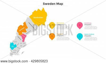 Sweden Map Divided Into Federal States. Territory Of Country With Regional Borders. Swedish Administ