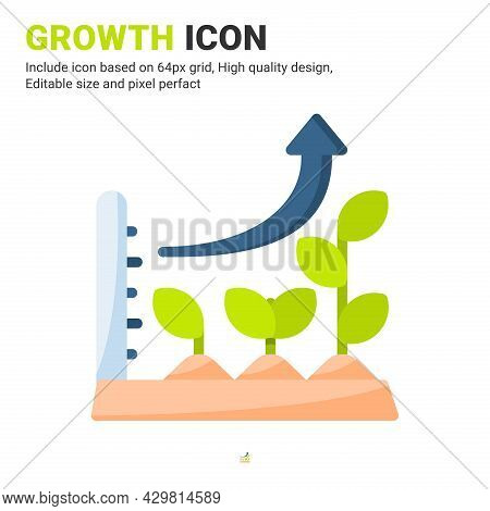 Growth Plant Icon Vector With Flat Color Style Isolated On White Background. Vector Illustration Gra
