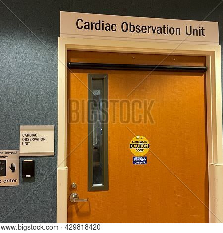 A Sign Above A Door That Reads Cardiac Care Unit At Piedmont Hospital In Atlanta, Ga.