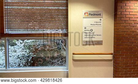 A Directional Sign In A Hallway At Piedmont Hospital In Atlanta, Ga.