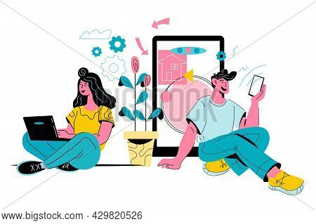 Online Chat And Social Network Concept With Young People Using Mobile Gadgets For Text Messages And 
