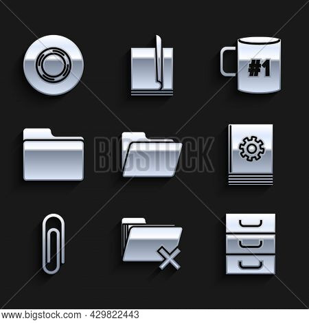 Set Document Folder, Delete, Drawer With Documents, User Manual, Paper Clip, Coffee Cup Flat And Sco