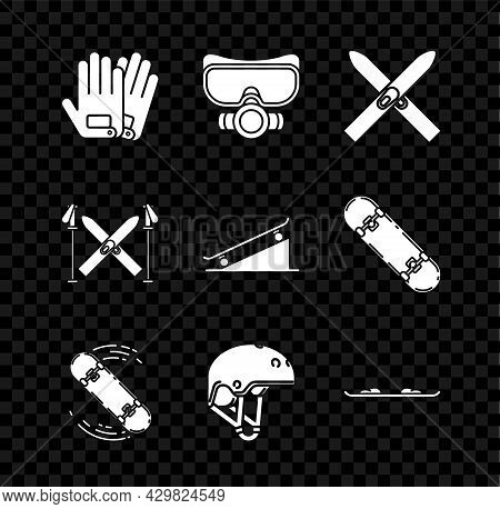 Set Gloves, Diving Mask, Ski And Sticks, Skateboard Trick, Helmet, Snowboard, And On Street Ramp Ico