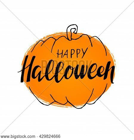 Happy Halloween Banner For An Invitation To A Party Inside An Orange Pumpkin  Vector Illustration. H