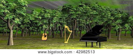 Musik im Wald 3d Render