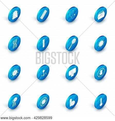 Set Pills In Blister Pack, Stethoscope, First Aid Kit, Dna Symbol, Virus, Blood Test And Virus, And 