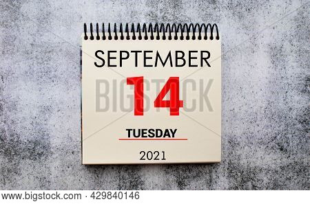September 14Th. Day 14 Of Month, Color Sticker Calendar On Notice Board. Autumn Time. Empty Space Fo