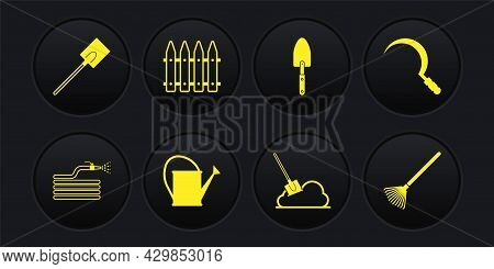 Set Garden Hose Or Fire Hose, Sickle, Watering Can, Shovel The Ground, Trowel Spade Shovel, Fence, R