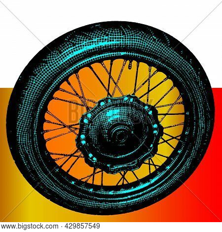 Motorbike Whells Isolated. 3d Mesh. Vintage Illustration