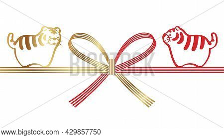 Mizuhiki - Japanese Decoration Strings - For The Year Of The Tiger Greeting Cards. Vector Illustrati