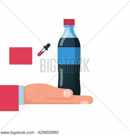 Bottle Of Soda Hold In Hand. Refreshing Drink In Plastic Tarre. Vector Illustration Flat Design. Iso