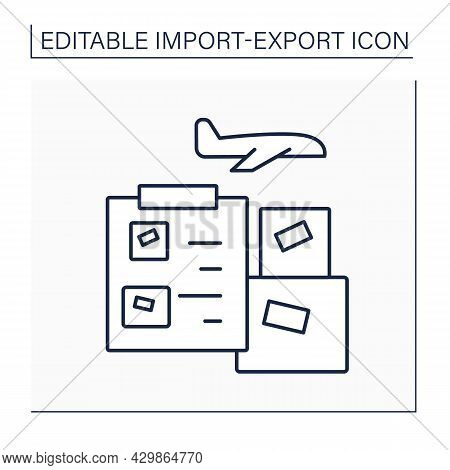 Air Waybill Line Icon. Document Accompanies Goods Shipped By An International Air Courier. Informati