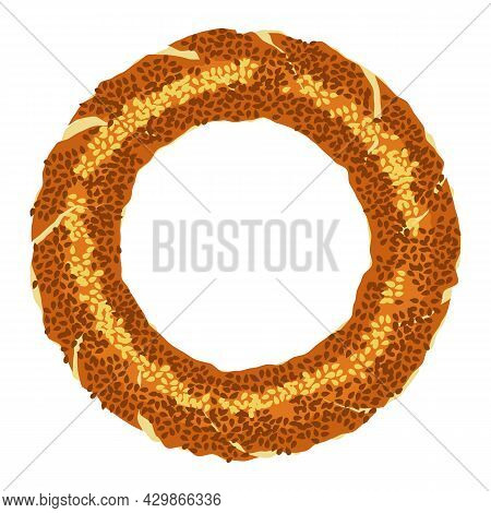 Turkish Traditional Bagel Isolated On White Background. Simit With Sesame Seeds. Street Fast Food. F