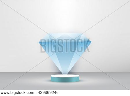 3d Realistic Geometric Cylinder Round Shape With Daimond Shape Backdrop On White Background. You Can