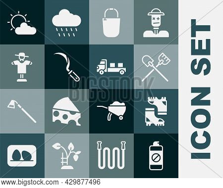 Set Garden Sprayer For Fertilizer, Waterproof Rubber Boot, Shovel, Bucket, Sickle, Scarecrow, Sun An